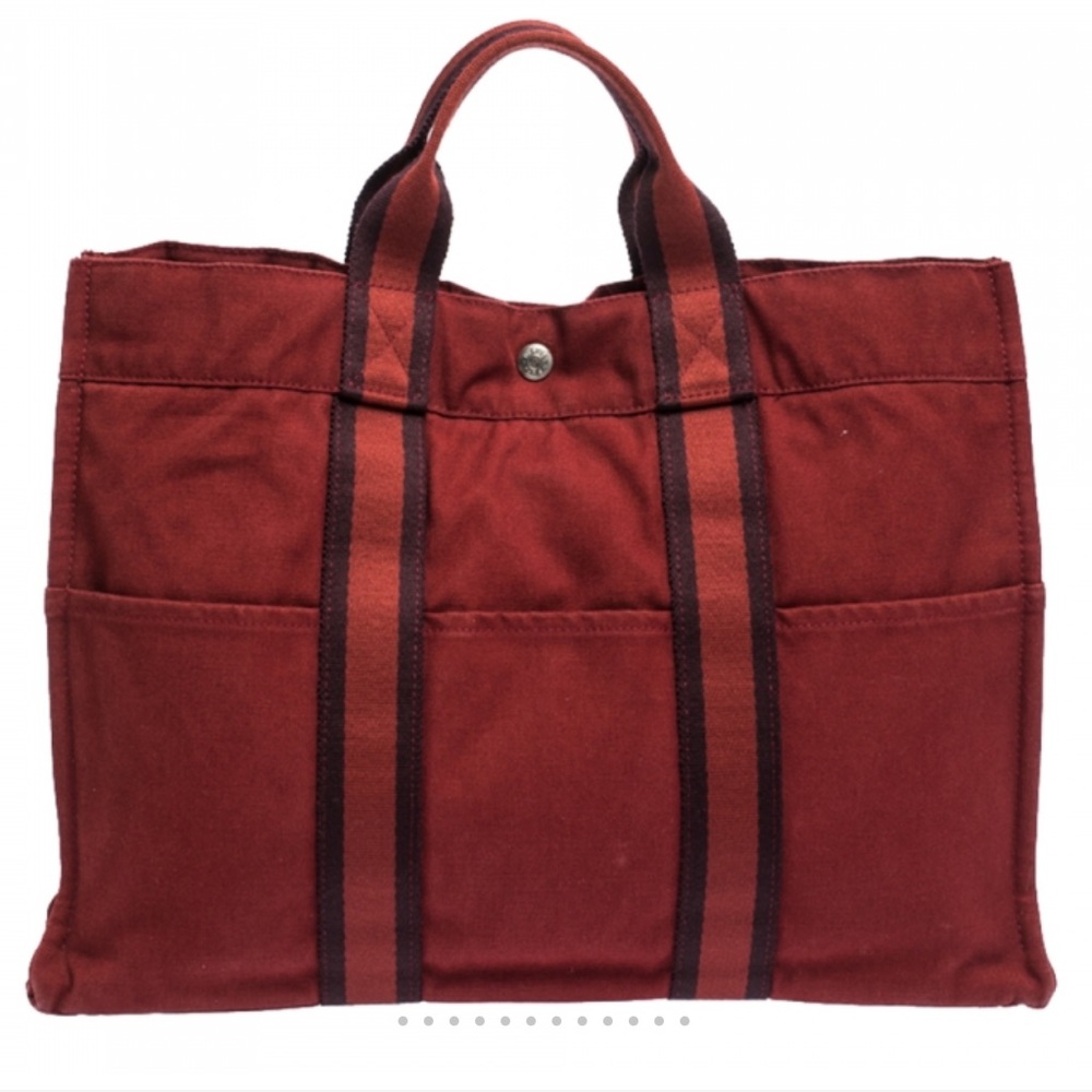 Authentic Hermes Red Canvas Tote Bag